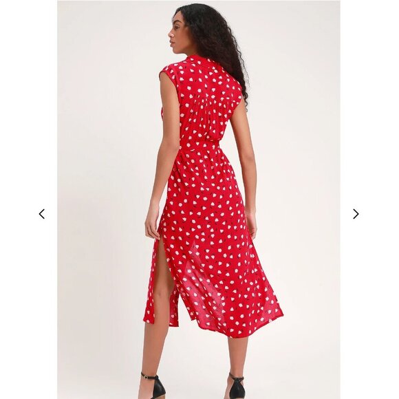 Billabong Little Flirt Red Floral Print Button Down Midi Dress Sz L Summer Beach - Picture 2 of 15